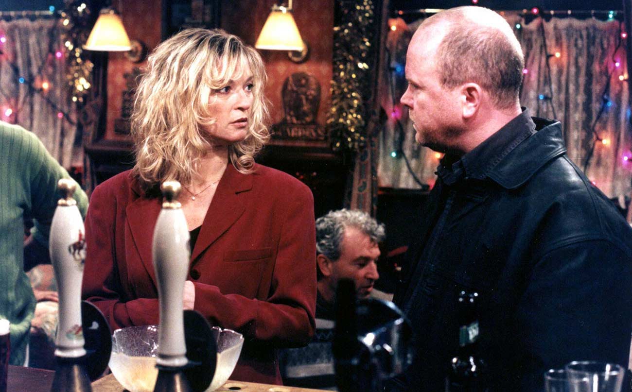 Phil (Steve McFadden) and Kathy (Gillian Taylforth) have yet more cross words in the Vic as Phil demands to know exactly what the relationship is between Kathy and Alex. Kathy denies that they are anything but friends, but Phil is not convinced, and an acrimonious develops