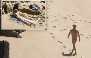 Bumming around...Some Brits wasted no time in stripping off to catch some sun as this week's good weather continued yesterday