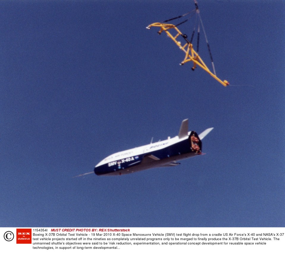 The mysterious vehicle was pictured during a test flight in March 2010