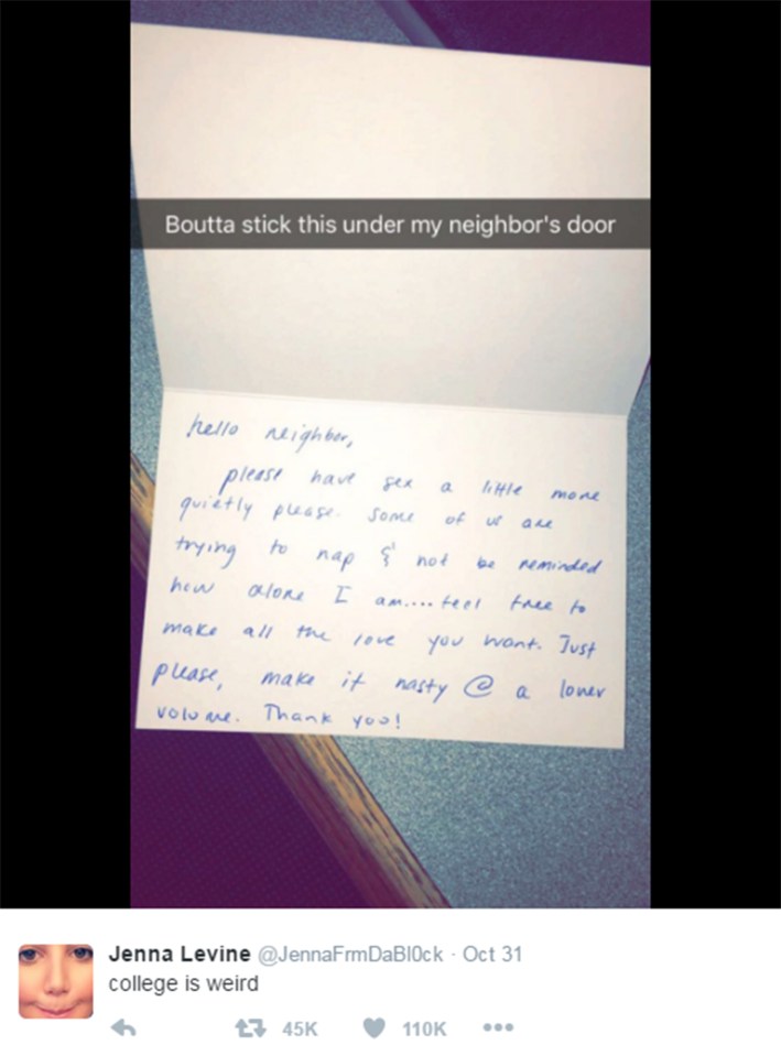 Jenna sent the couple this polite but firm handwritten complaint 