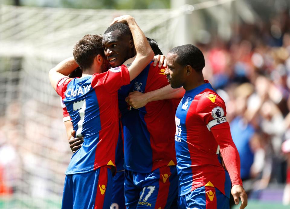 Crystal Palace striker Christian Benteke celebrates after scoring his side's second goal against Hull