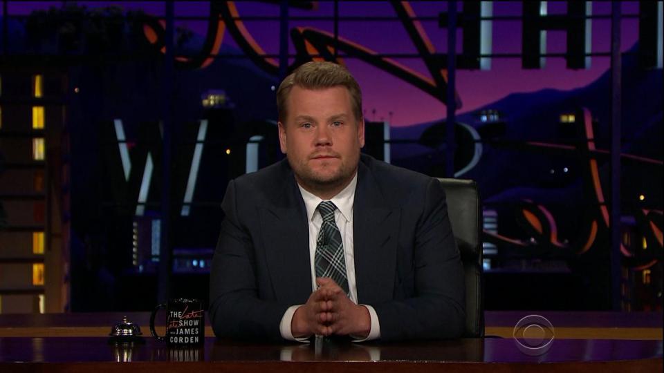 James Corden's voice broke as he paid an emotional tribute to Manchester 