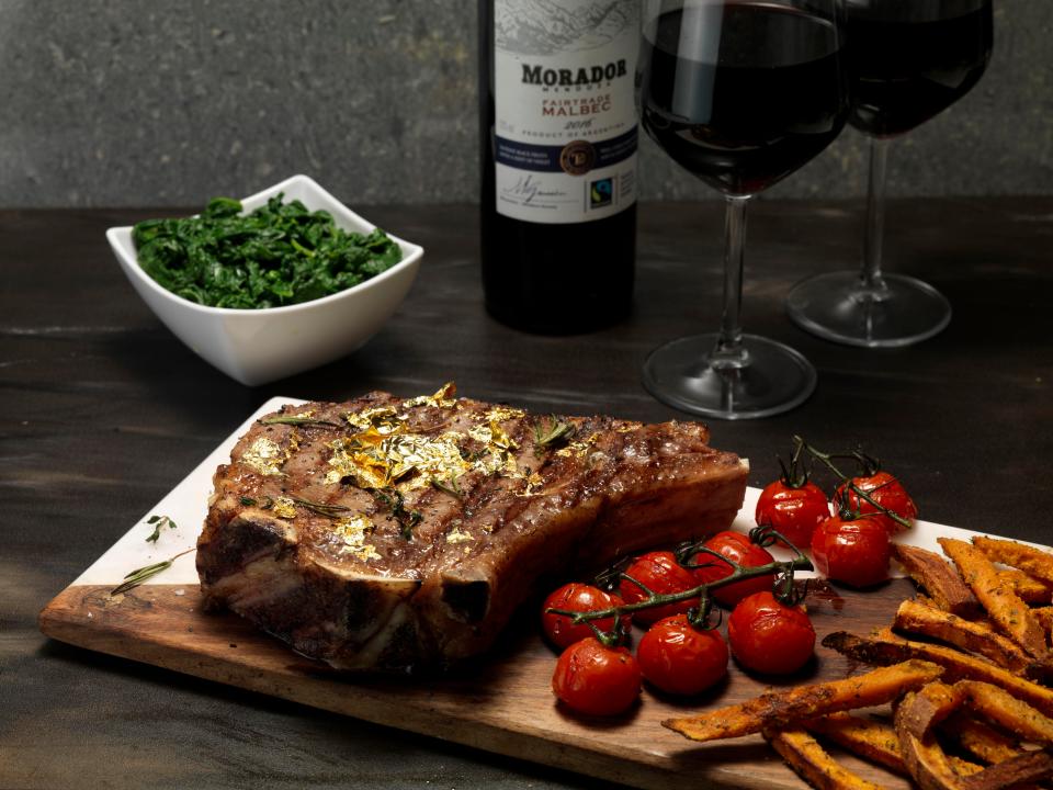  The edible gold leaf costs £3 - but you have to buy your steak separately