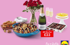  The offer from Lidl is not the best value one but it is the only deal that includes a bottle of fizz, chocolate and flowers