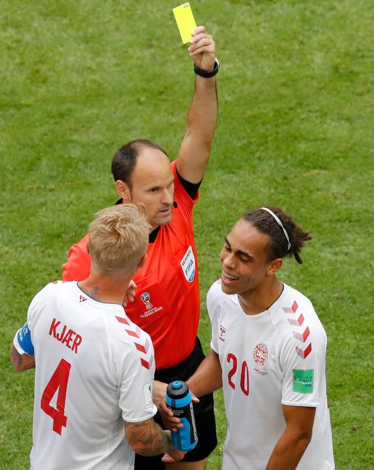 Pulsen was booked for the handball despite clearly having no intention of handling the ball