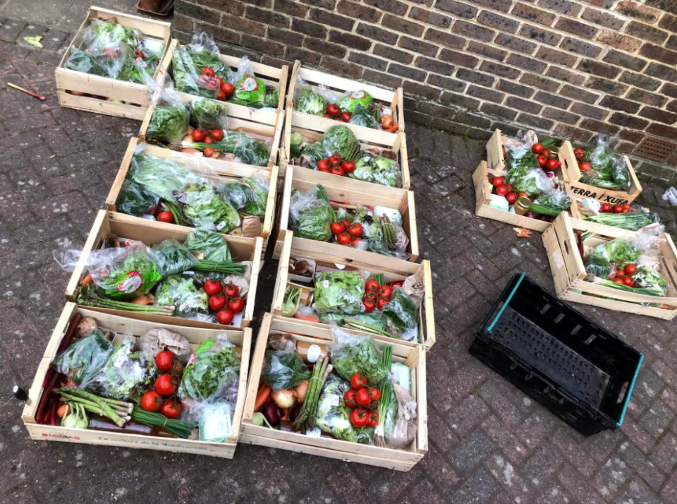 Some of the boxes Oliver delivers to customers who haven't got access to fresh foods