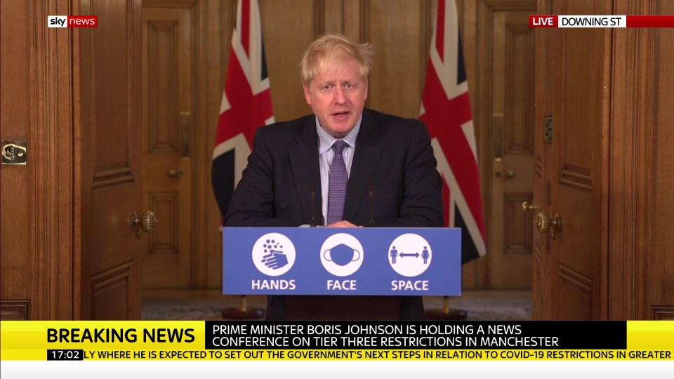 Boris Johnson announced that Manchester will be under Tier 3 restrictions 