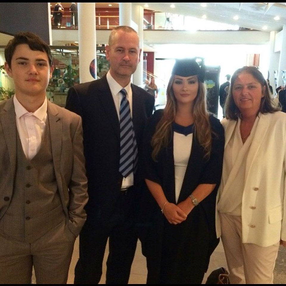 Shaughna with her late dad, mum and brother Callum at her graduation 