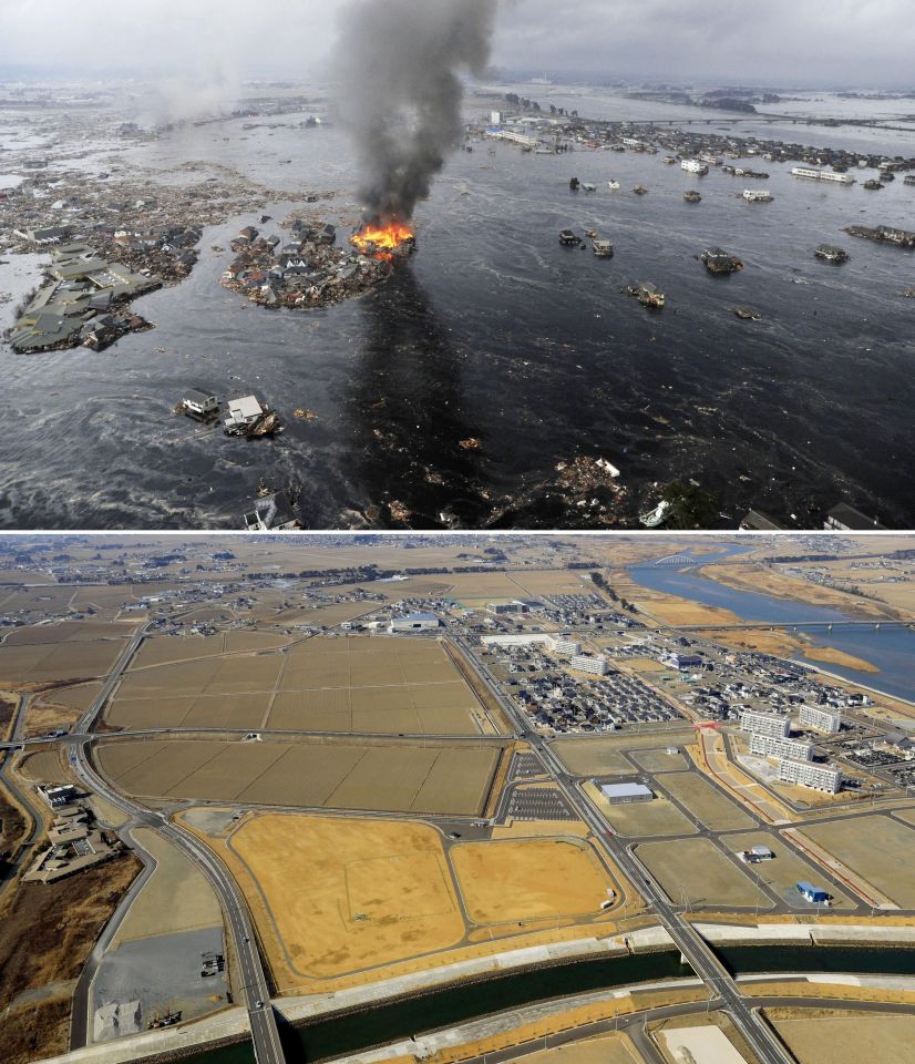 The tsunami left many areas of Japan submerged