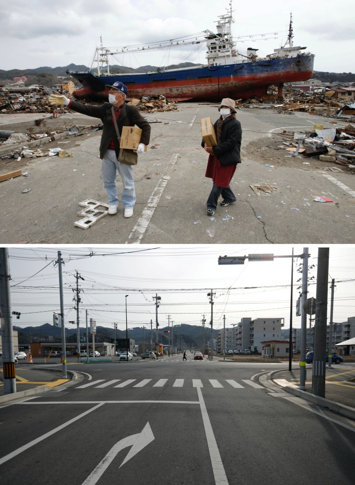 Boats washed up on land after the disaster