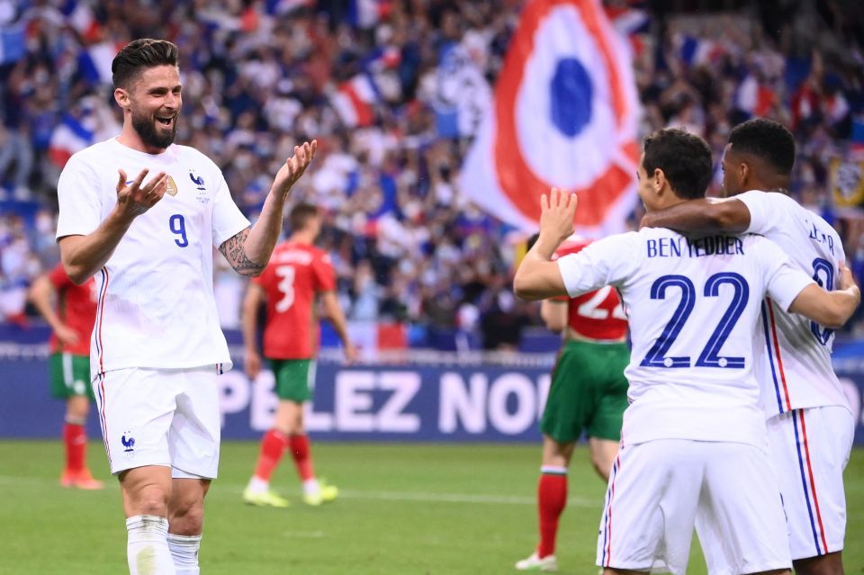 Olivier Giroud notched twice after replacing the injured Karim Benzema