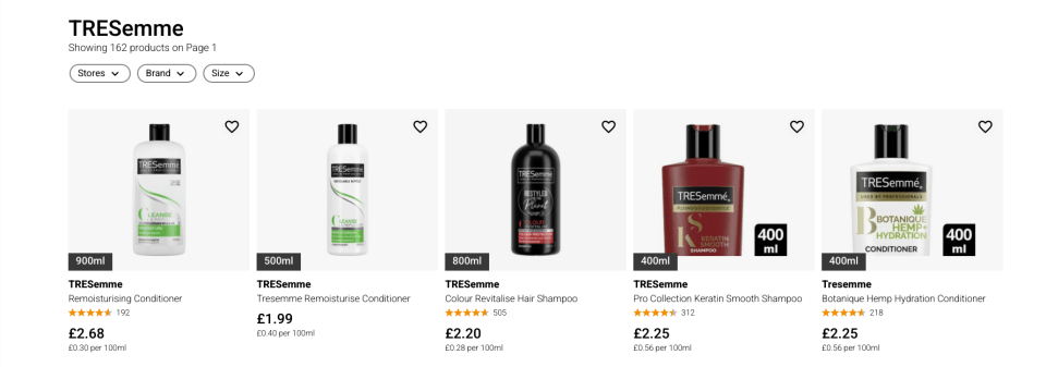 You can narrow your search for products further by using the filter tabs on the left hand side of the screen