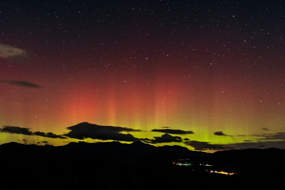 The Northern Lights seen at Lowick Beacon in the Lake District, Cumbria