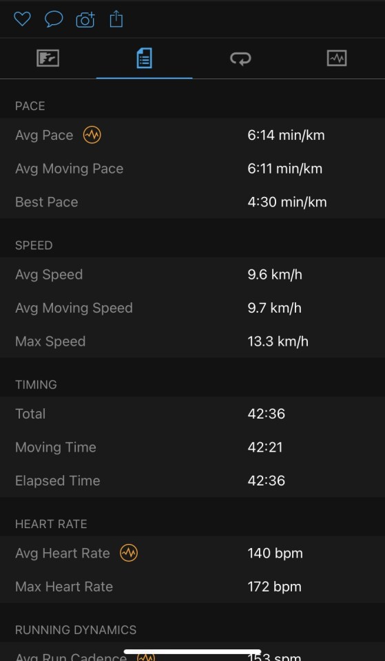 The Garmin app gives you forensic detail on your workouts