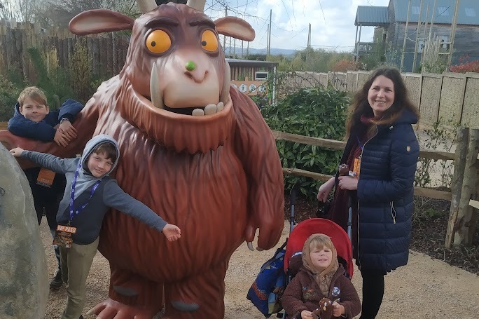 Catherine Lofthouse and her three boys at the new Gruffalo Discovery Land at Twhen it opened in the spring