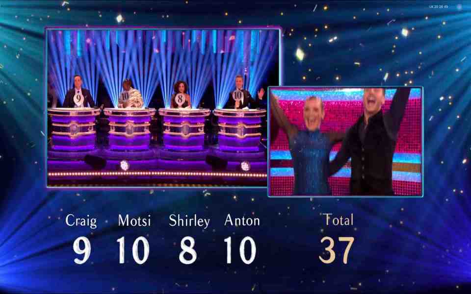 The TV star and her professional partner celebrated getting two 10s from the judges