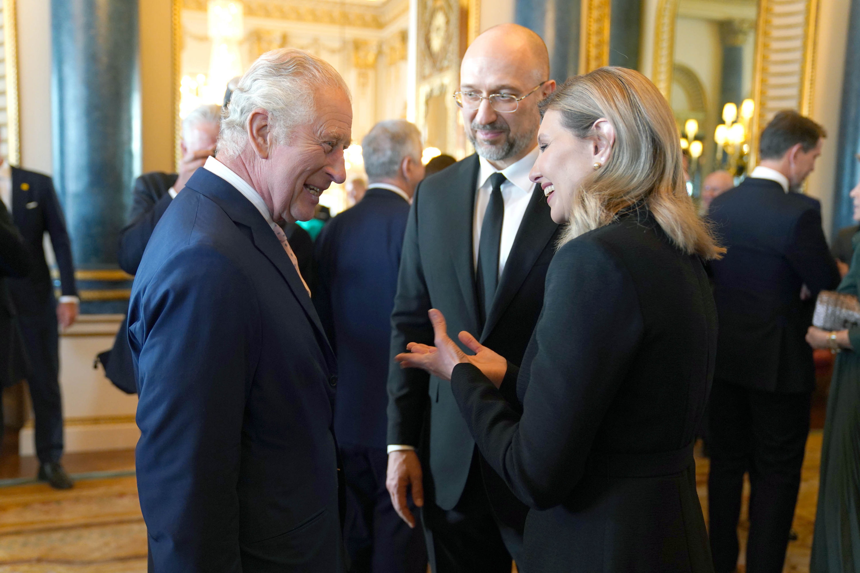 Charles shared a laugh with the First Lady of Ukraine Olena Zelenska and the Prime Minister of Ukraine, Denys Shmyhal