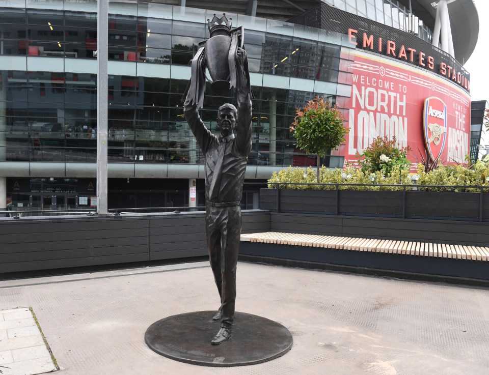 Arsene Wenger's statue is located outside the North Bank stand