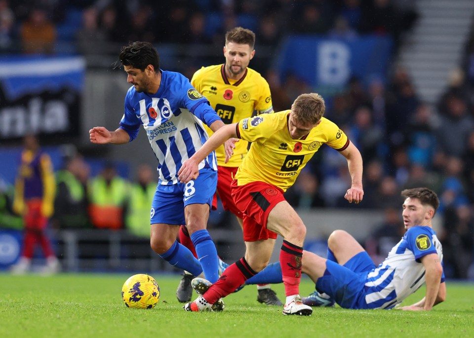 Mahmoud Dahoud was sent off for a challenge on Ben Osborn