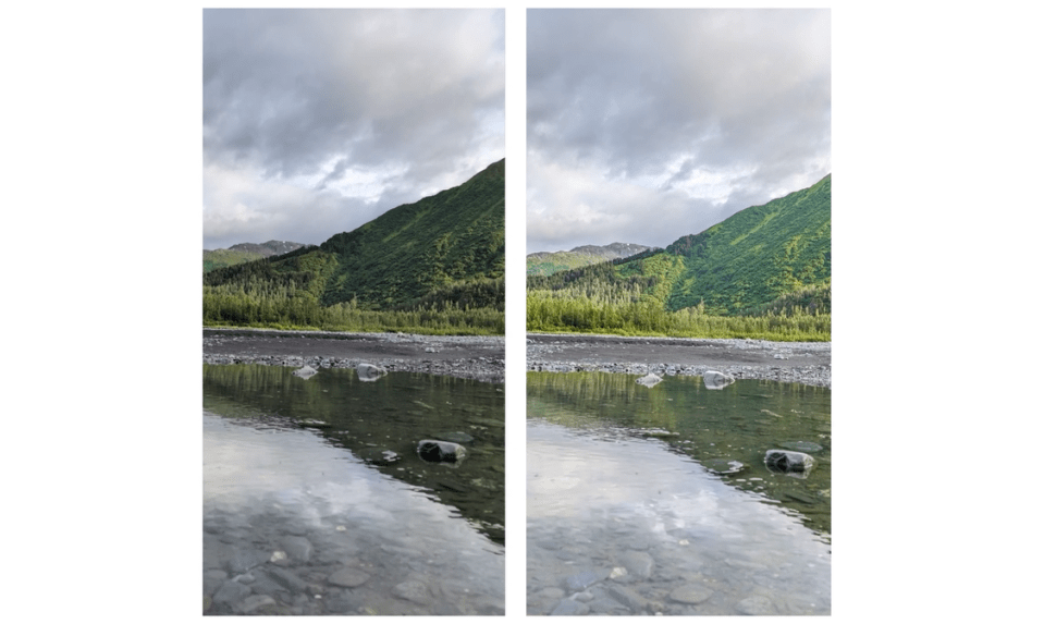 Before and after shows more detail and colour in Pixel 8 Pro videos