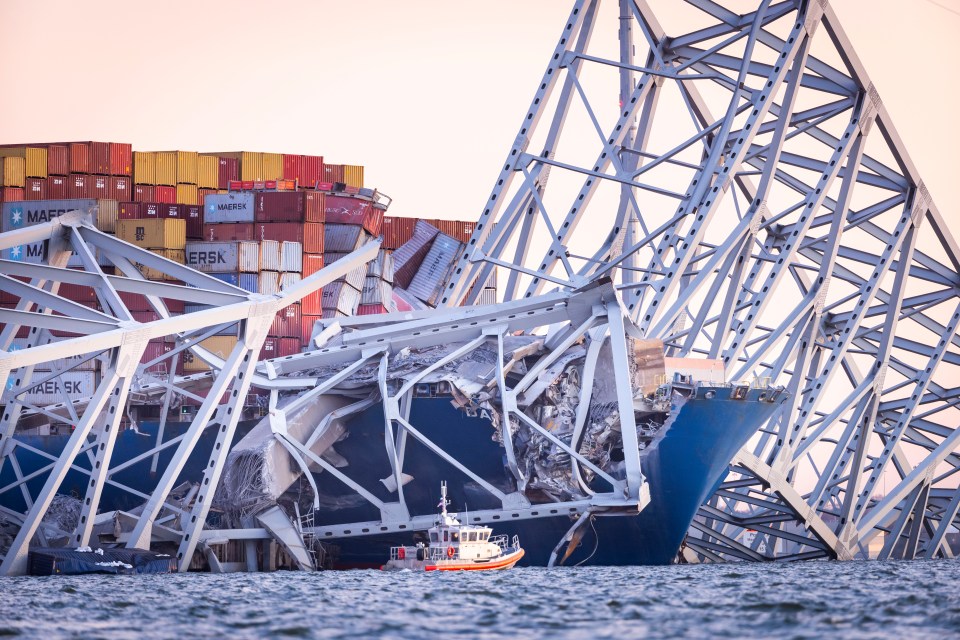 The aftermath of the bridge collapse into the river