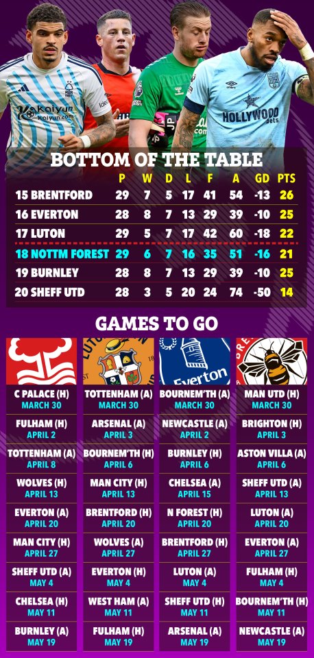 Each team's remaining fixtures this season
