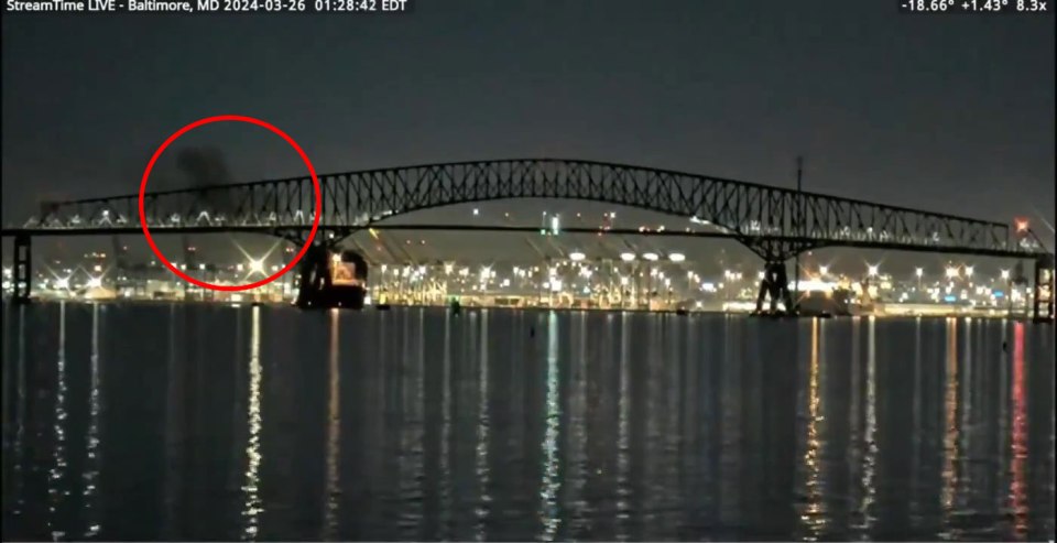 Smoke can be seen billowing from the vessel before the crash