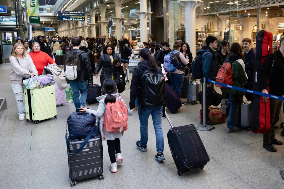 St Pancras International train station packed with holidaymakers today