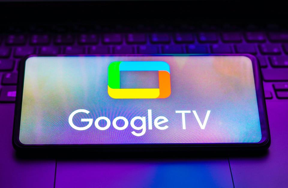 Google TV logo on a smartphone screen.