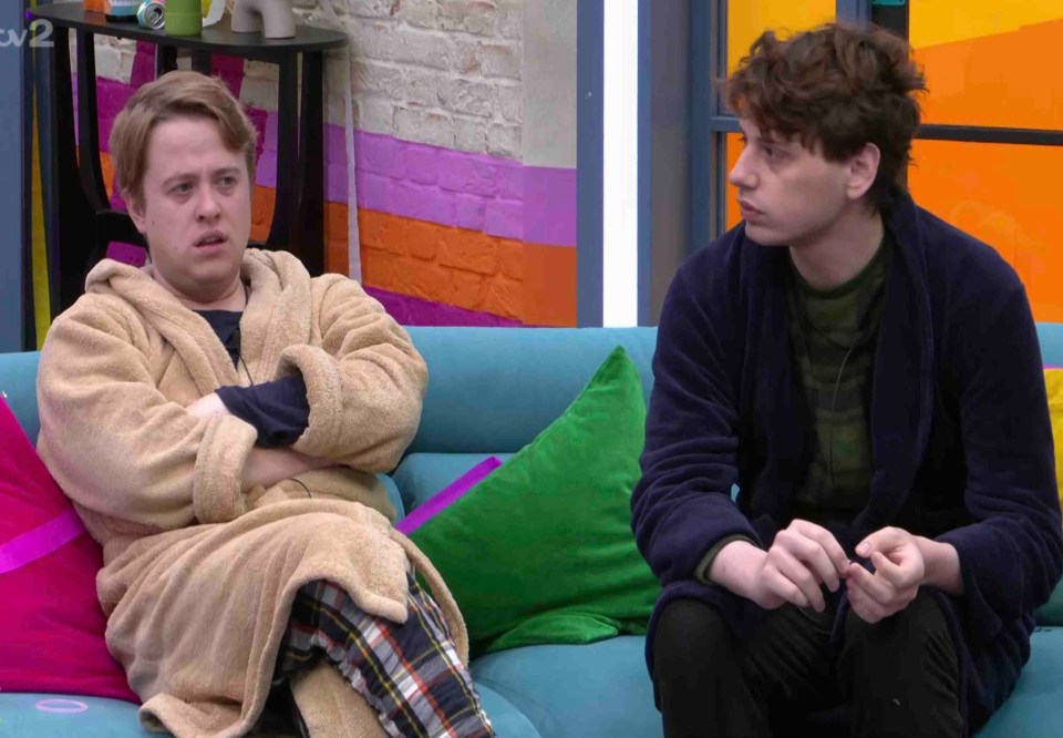 two men sitting on a couch with itv2 written on the bottom
