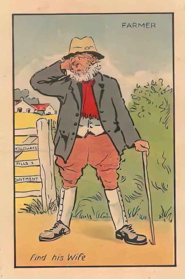 a cartoon of a farmer standing in front of a fence