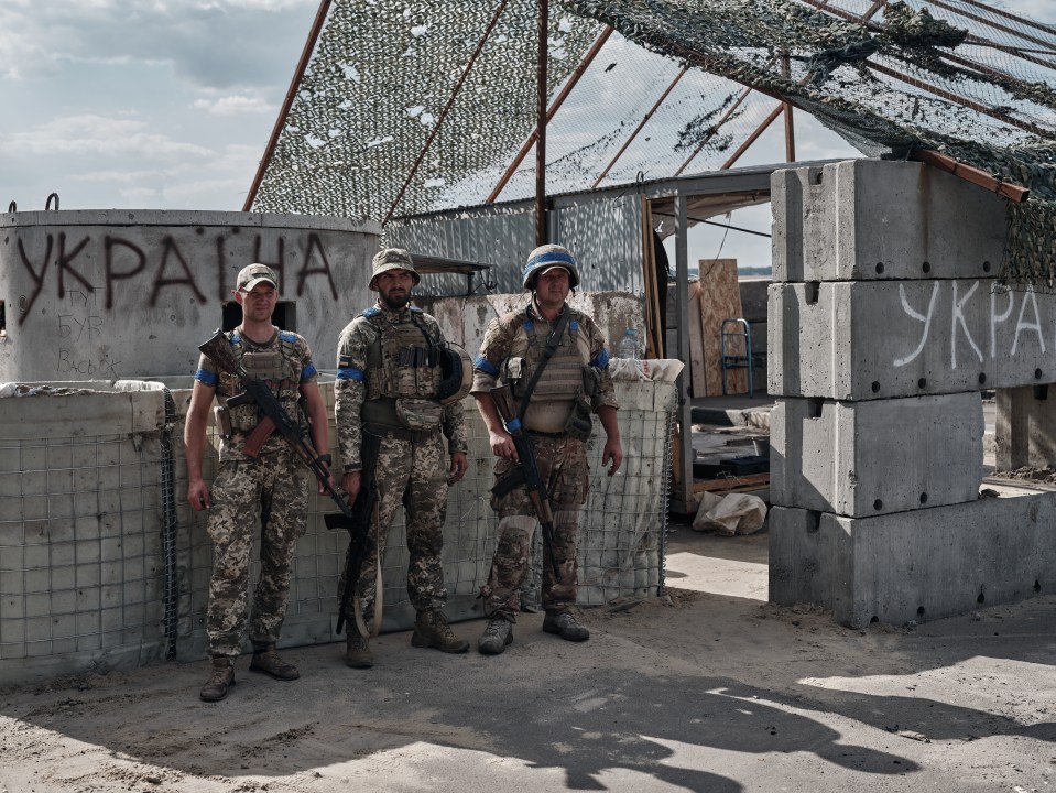 SUDZHA, RUSSIA - AUGUST 16: (EDITOR'S NOTE: No new use of feed image after September 16, 2024. After that date, image will need to be licensed from the website.) A checkpoint with Ukrainian military personnel on the territory of Russia, on August 16, 2024 in Sudzha, Russia. Last week, Ukrainian forces made a surprise incursion into Russia's Kursk region, where Ukraine says it has captured hundreds of enemy soldiers and where Russia has been forced to evacuate more than 130,000 people. (Photo by Kostiantyn Liberov/Libkos/Getty Images)