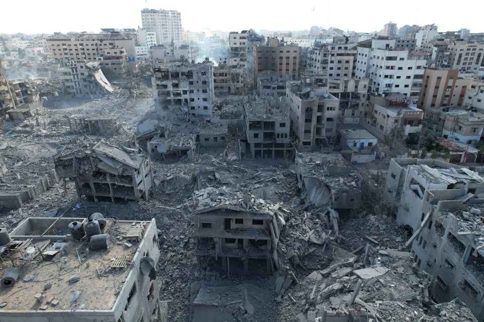 An obliterated neighbourhood in the Gaza Strip - where war has raged for almost a year