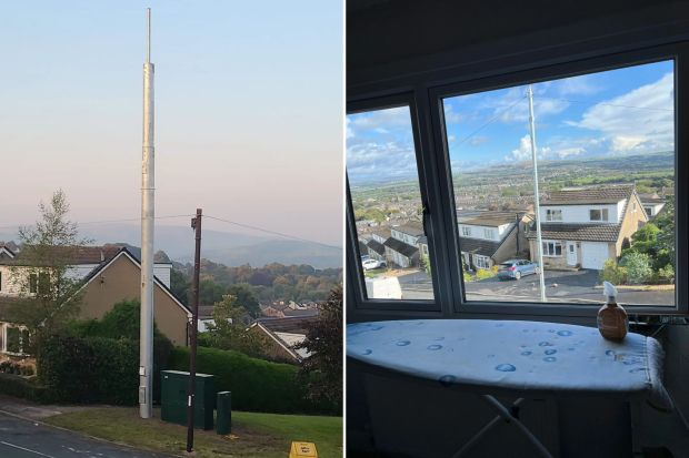 a picture of a pole next to a picture of a house