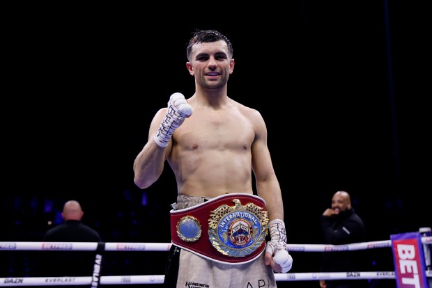 Jack Catterall celebrating his WBO International Super Lightweight title win.