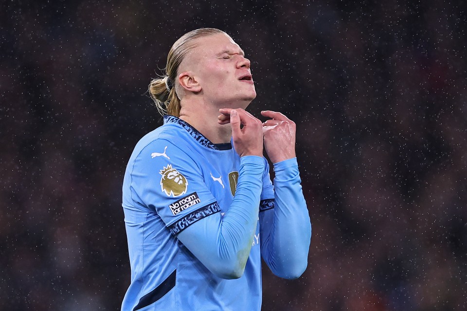 Erling Haaland of Manchester City reacts during a Premier League match.