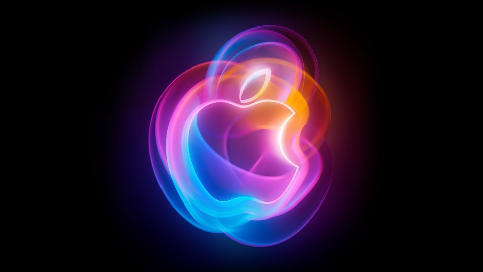 the apple logo is surrounded by colorful circles on a black background