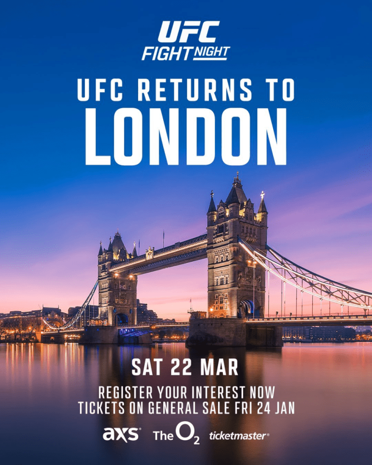 UFC Fight Night returns to London on March 22.  Register your interest now.