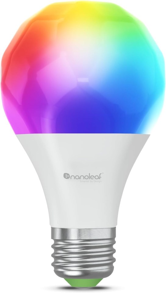 Nanoleaf smart light bulb with rainbow colors.