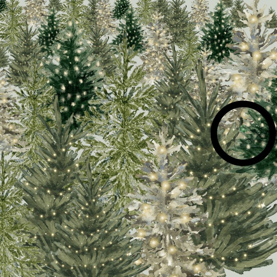 Hidden object in a snowy Christmas tree forest.