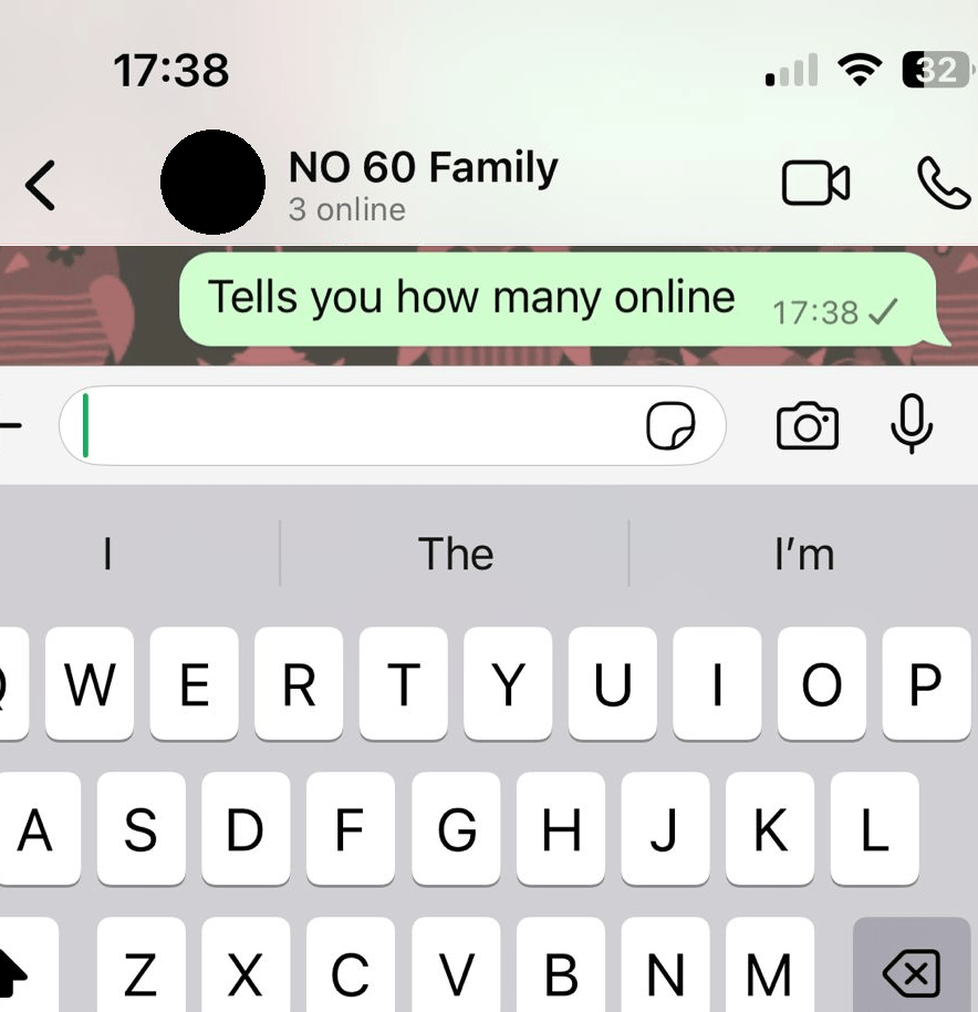 WhatsApp chat with NO 60 Family; 3 online.