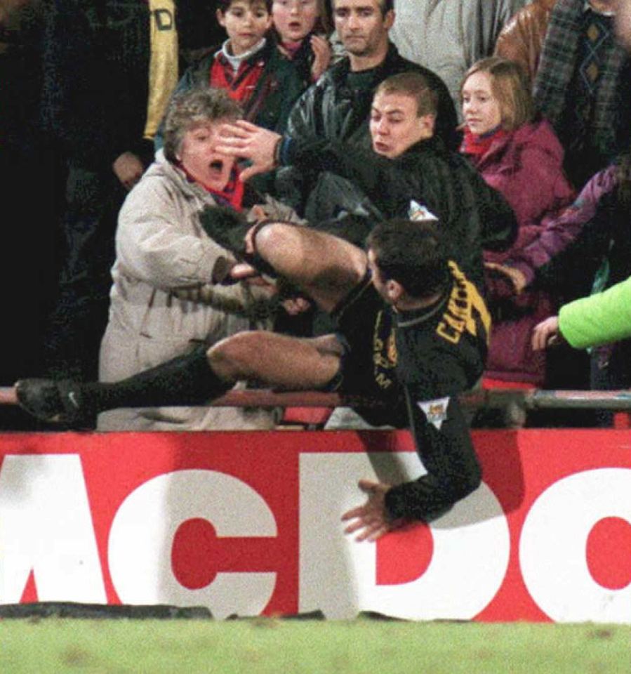 Eric Cantona kicking a spectator.