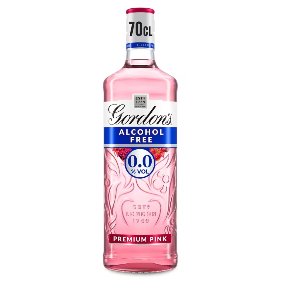 Gordon's Alcohol Free Premium Pink spirit bottle.