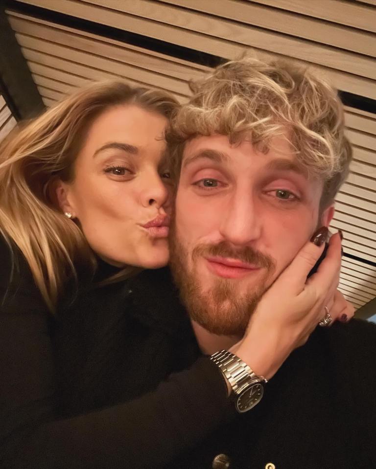 Nina Agdal and Logan Paul in a close-up selfie.