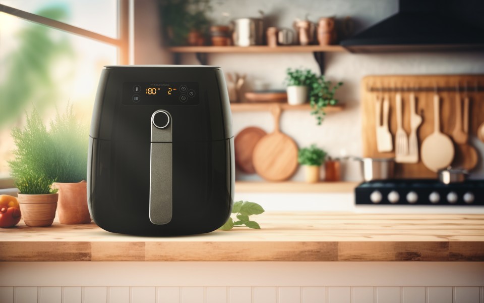 Air fryer on a kitchen counter.