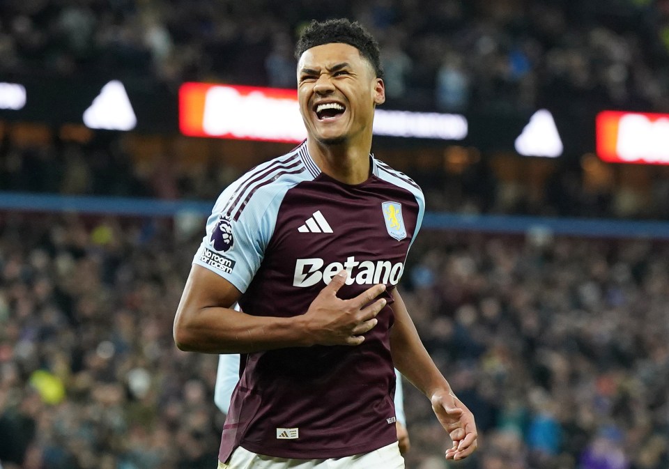 Ollie Watkins of Aston Villa celebrating a goal.