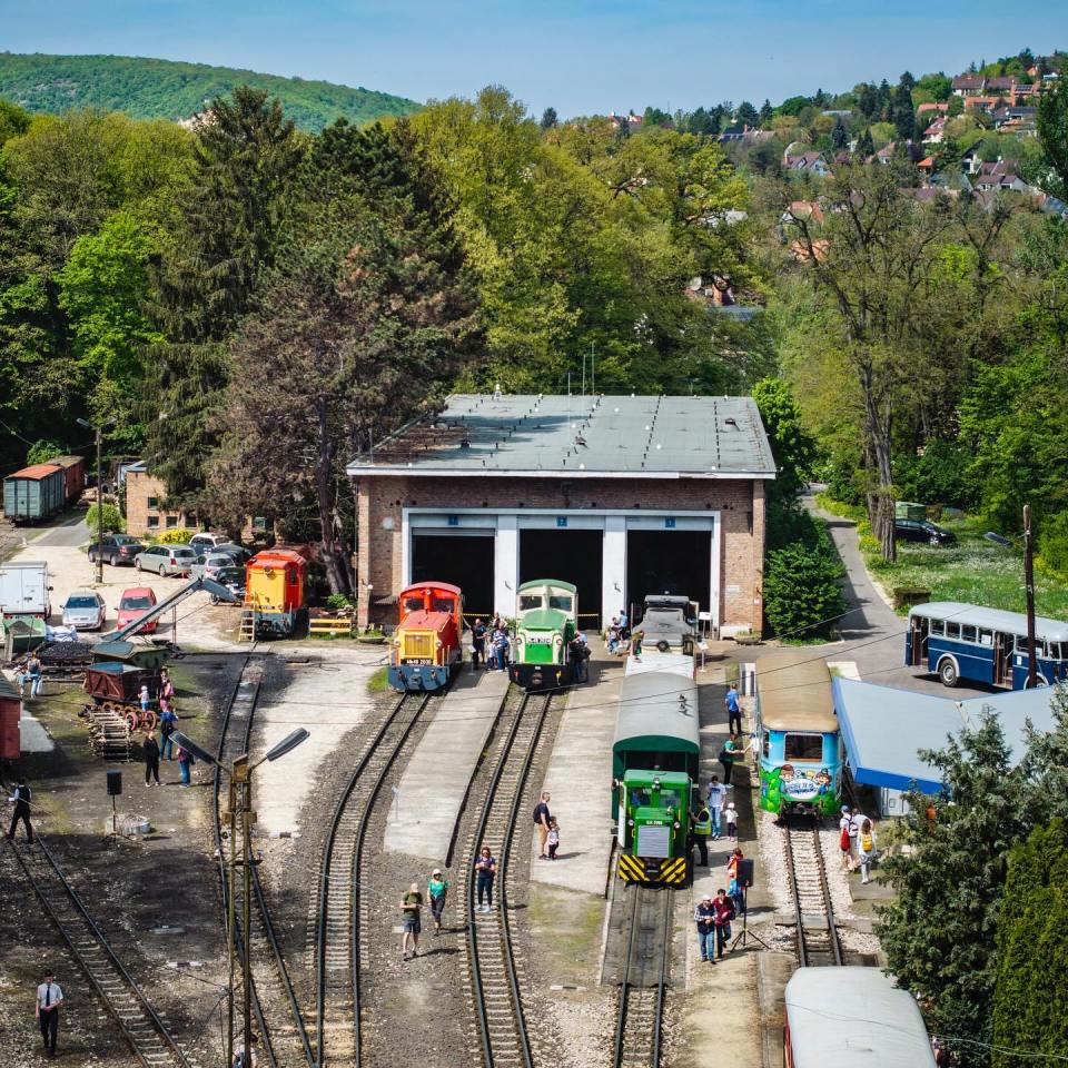 Aerial view of the Gyermekvasút, a Hungarian railway system operated by children.