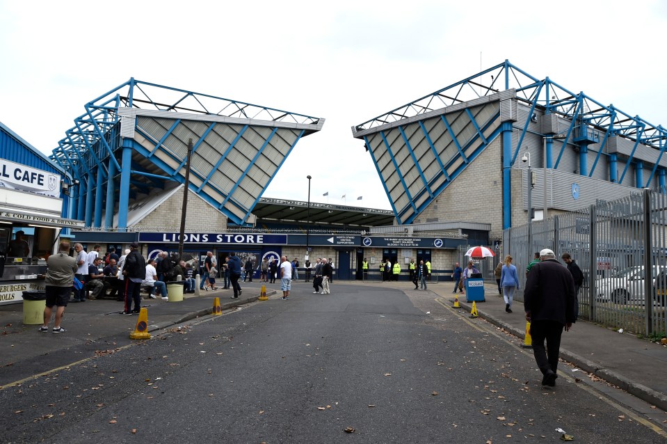 Exterior view of The New Den stadium before a Millwall football match.