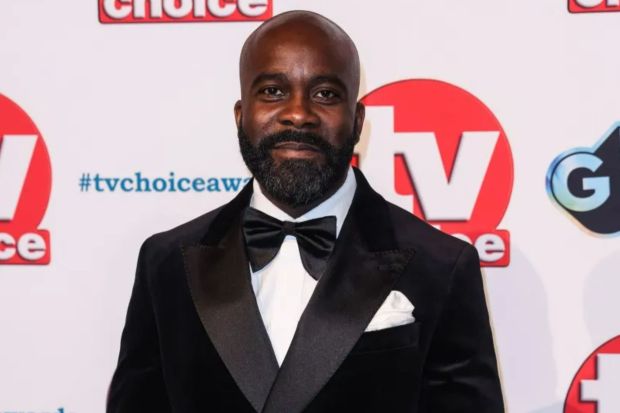 An image collage containing 1 images, Image 1 shows Melvin Odoom at the TV Choice Awards