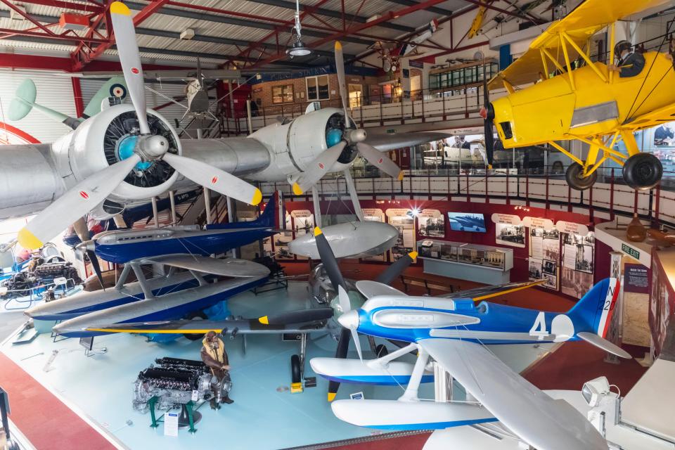 Exhibit of historical airplanes at the Solent Sky Museum.